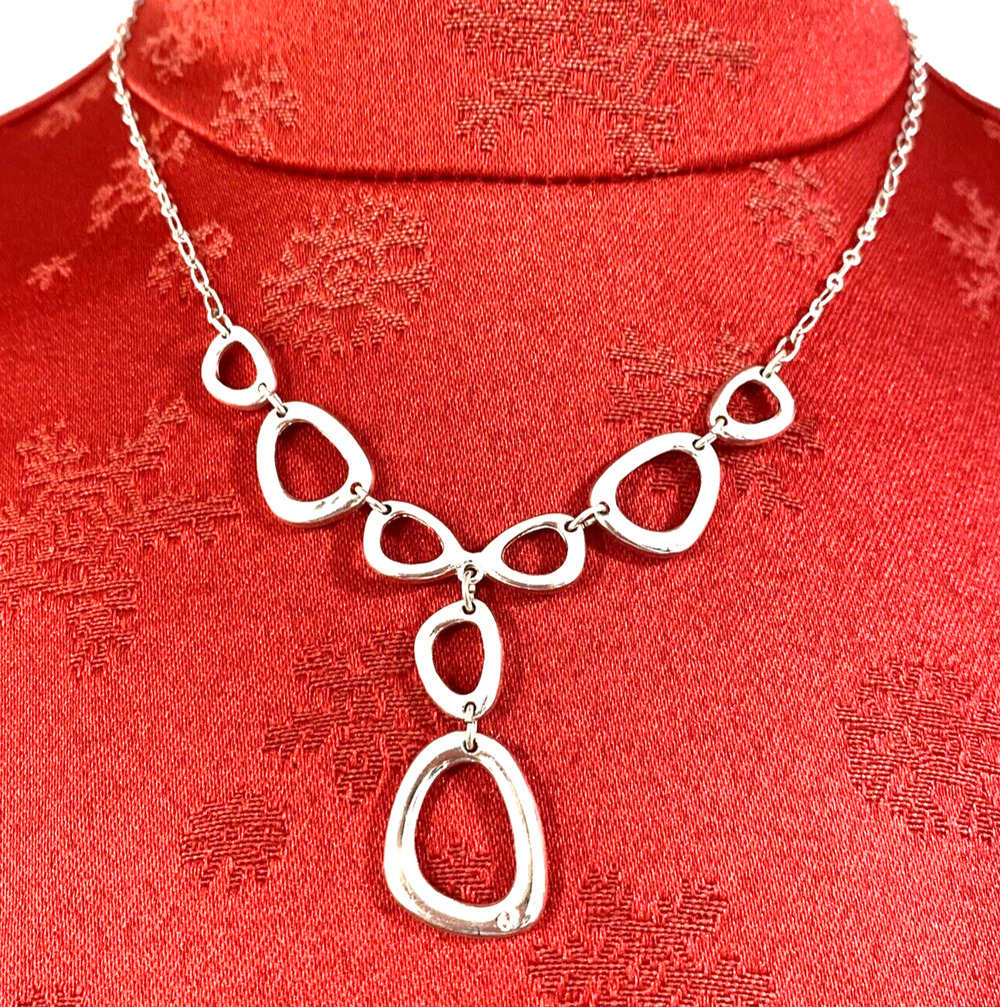 SAO Marked Silver Chain Necklace Fine Dangling Links Modern Art Style Pendant
